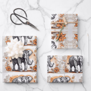 Mooie Olifant wandelen in gele bloemen Inpakpapier Vel