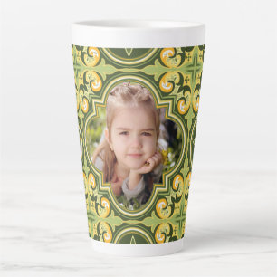 Mooie olijf- en gele Azulejos, aangepaste foto Latte Mok
