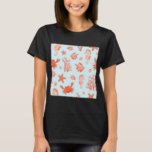 Mooie onderwaterpatroon met zeedieren, krab, ster t-shirt