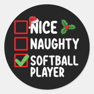 Mooie Ondeugende Softball Speler Kerstlijst Ronde Sticker