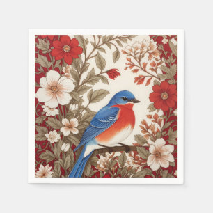 Mooie oostelijke blauwe vogel rode bloem servet