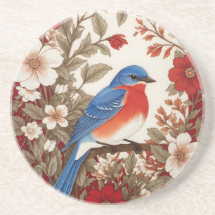 Mooie oostelijke blauwe vogel rode bloem zandsteen onderzetter