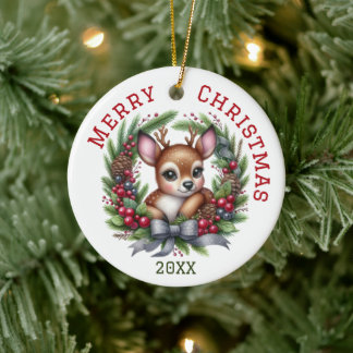 Mooie op maat gemaakte herten Kerst Keramisch Ornament