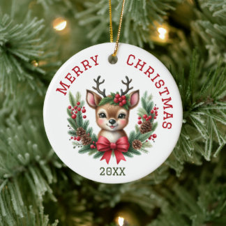 Mooie op maat gemaakte herten Kerst Keramisch Ornament