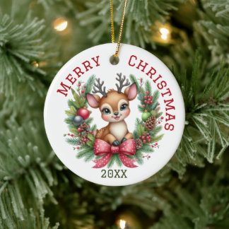 Mooie op maat gemaakte herten Kerst Keramisch Ornament