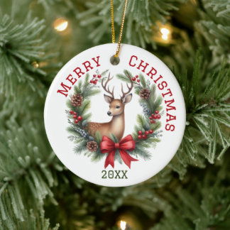 Mooie op maat gemaakte herten Kerst Keramisch Ornament