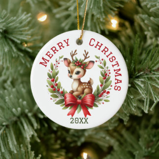 Mooie op maat gemaakte herten Kerst Keramisch Ornament