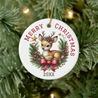 Mooie op maat gemaakte herten Kerst Keramisch Ornament