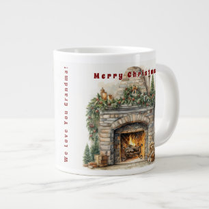 Mooie open haard Kerstkaarsen Hulstkrans Extra Grote Beker