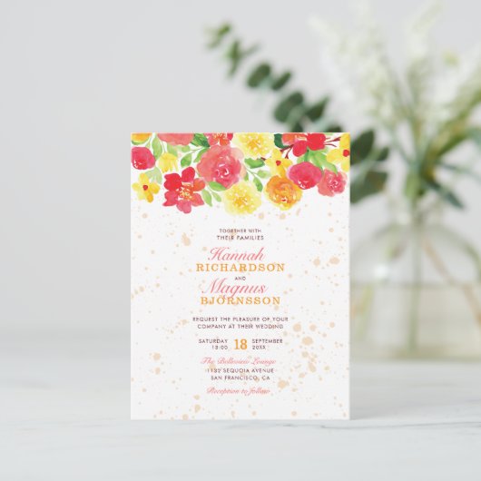 Mooie Oranje Aquarel Bloemen Wonderbaarlijke Trouw Uitnodiging Briefkaart (Staand voorkant)