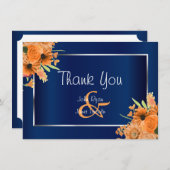 Mooie oranje bloemen op marineblauw - Dank je wel Bedankkaart (Voorkant / Achterkant)