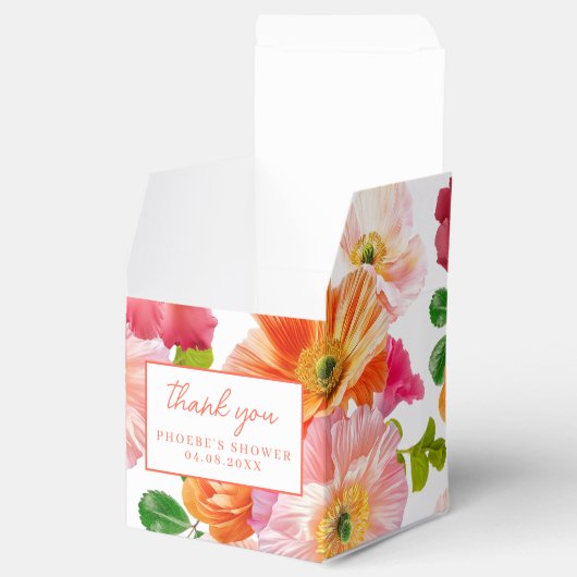 Mooie oranje en heldere roze bloem bruidsvierkant bedankdoosjes (Geopend)