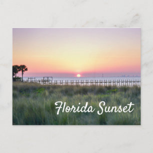 Mooie oranje Florida zonsondergang dokpier Briefkaart
