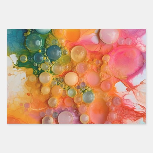 Mooie Oranje Groene Vloeistof Pour Cells Art Inpakpapier Vel (Voorkant 2)