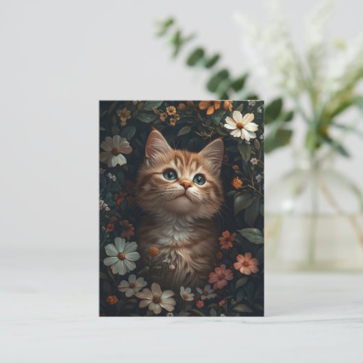 Mooie Oranje kitten met wilde bloemen Briefkaart (Staand voorkant)