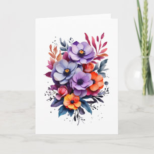 Mooie Oranje Paarse Blauwe Bloemen Blanco  Kaart