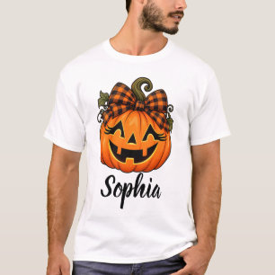 Mooie Oranje Pompoen Initiaal Naam Halloween T-shirt