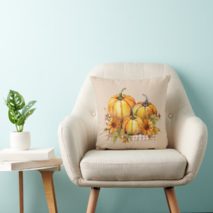 Mooie Oranje pompoenen en zonnebloemen Halloween Kussen