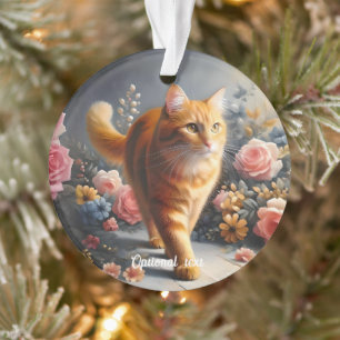 Mooie Oranje Tabby Cat en Flowers Ornament