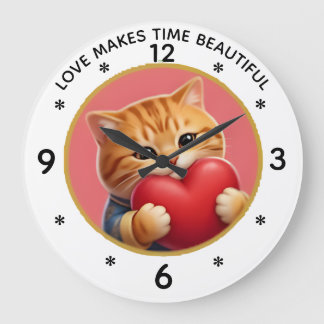 Mooie oranje tabby kat wandklok met liefdescitaat grote klok