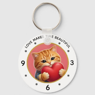 Mooie oranje tabby kat wandklok met liefdescitaat sleutelhanger