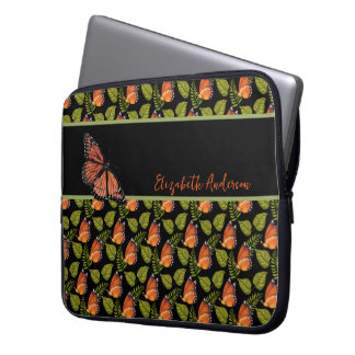 Mooie Oranje Vlinder Patroon met Naam Laptop Sleeve
