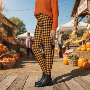 Mooie Oranje Zwarte Buffalo Schotland Patroon Leggings