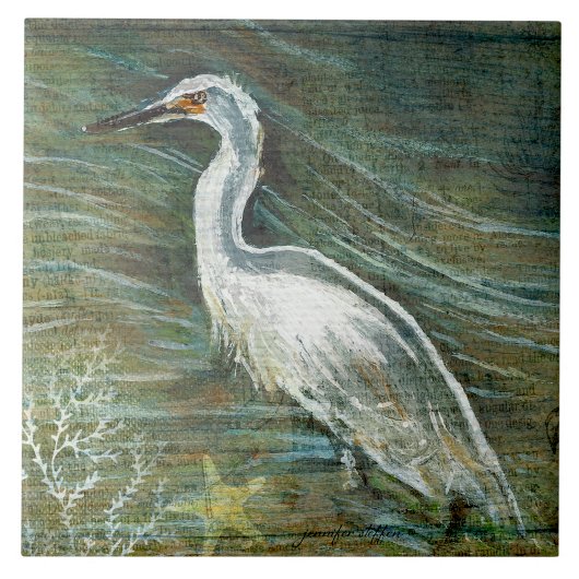 Mooie orebird Wading in water Art Tegeltje