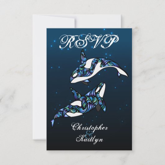 Mooie Orka Whales Beach bruiloft RSVP Kaartje (Voorkant)