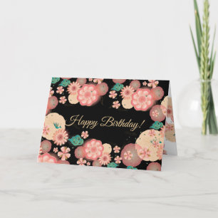 Mooie Ornament Perziktuinbloemen Bedankkaart