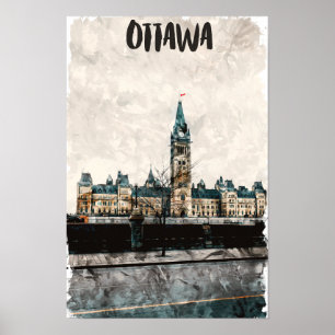 Mooie Ottawa Canada schilderij Reis Waterverf Poster