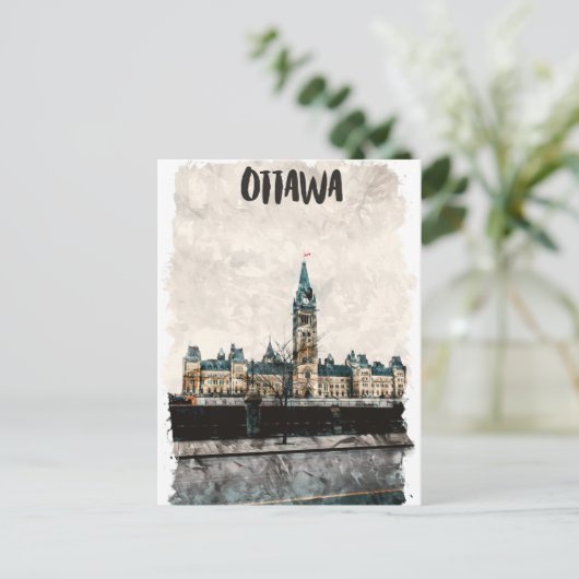 Mooie Ottawa Canada Vintage Travel Waterverf Briefkaart (Staand voorkant)