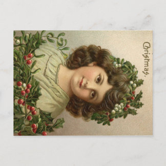 Mooie oude kerstfoto van jong meisje briefkaart