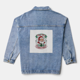 Mooie Oude Kerstman Kerstbomen Sneeuwvlokken Denim Jacket