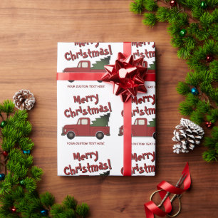 Mooie oude rode vrachtwagen met kerstboom op maat cadeaupapier