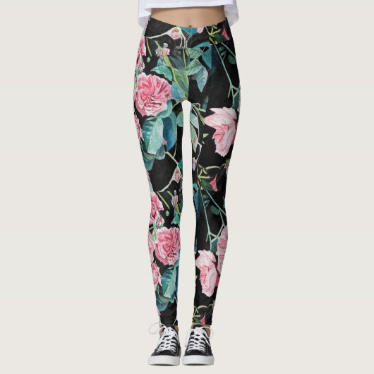 Mooie oude roze rozen middelgrote Leggings (Voorkant)