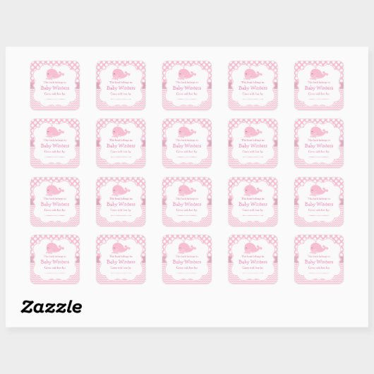 Mooie ouder en kind walvis roze meisje boekplaat vierkante sticker (Vel)