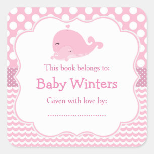 Mooie ouder en kind walvis roze meisje boekplaat vierkante sticker