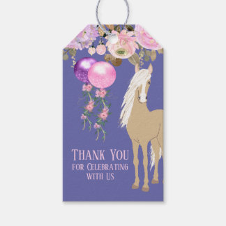 Mooie Paard Bloem Periwinkle Verjaardag Favor Tag Cadeaulabel
