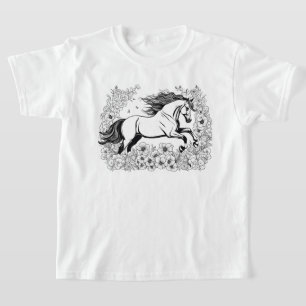Mooie Paard & Bloemen Verf een T-shirt
