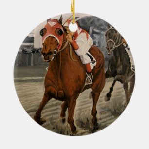 Mooie paard delight eigenaren in klassieke race keramisch ornament