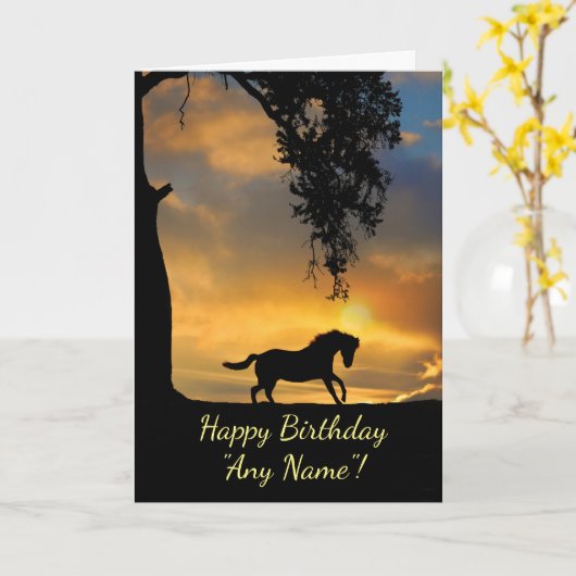 Mooie Paard en Eik Custom Naam Kaart (Gele Bloem)