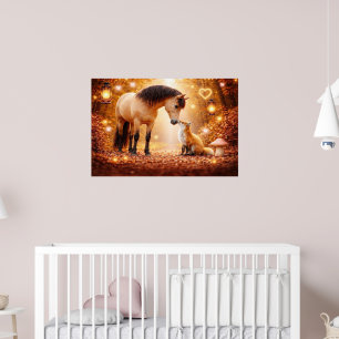 Mooie Paard en Rode Vos Fantasie Kinderkamer Kunst Poster