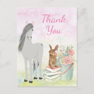 Mooie Paard, Konijn, Bloemen en Boeken Dank Je Briefkaart
