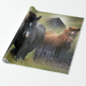 Mooie paarden en bijtende Barn Cadeaupapier (Uitgerold)