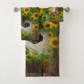 Mooie paarden in het veld Zonnebloemen wasdoek Bad Handdoek (Insitu)