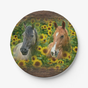 Mooie paarden op het gebied van zonnebloempitten papieren bordje