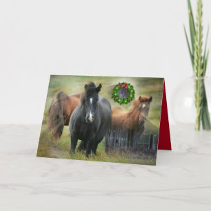 Mooie paarden rustieke schuur Kerstmis Feestdagen Kaart