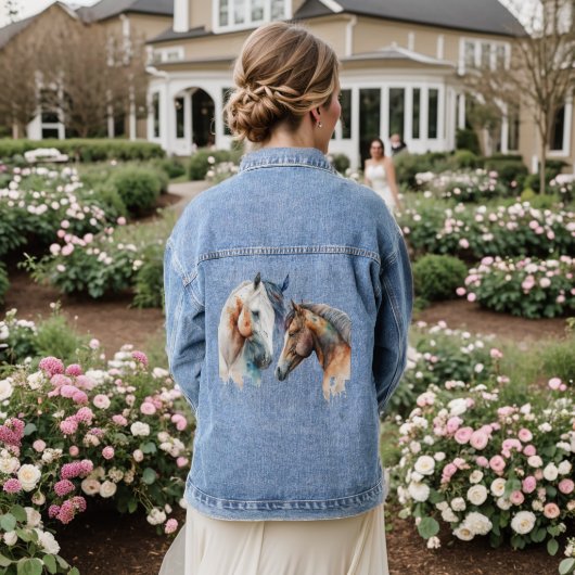 Mooie Paarden Western Boho stijl Denim Jacket (Huwelijk Achterkant)