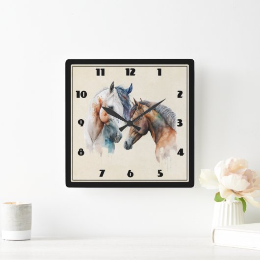 Mooie Paarden Western Boho stijl Vierkante Klok (Huis)